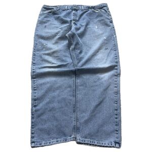 vtg y2k 90s faded light wash distressed paint splatter baggy wrangler work jeans